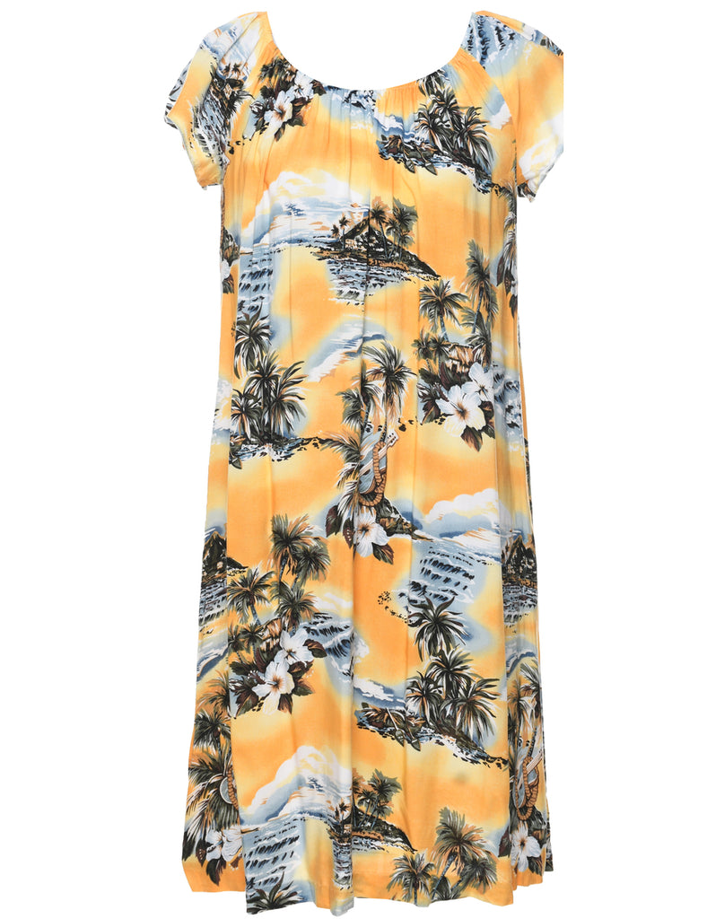 Tropical & Guitar Print Shift Dress - S