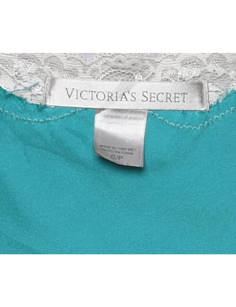 Turquoise & White Lace Trim Victoria's Secret Babydoll - S