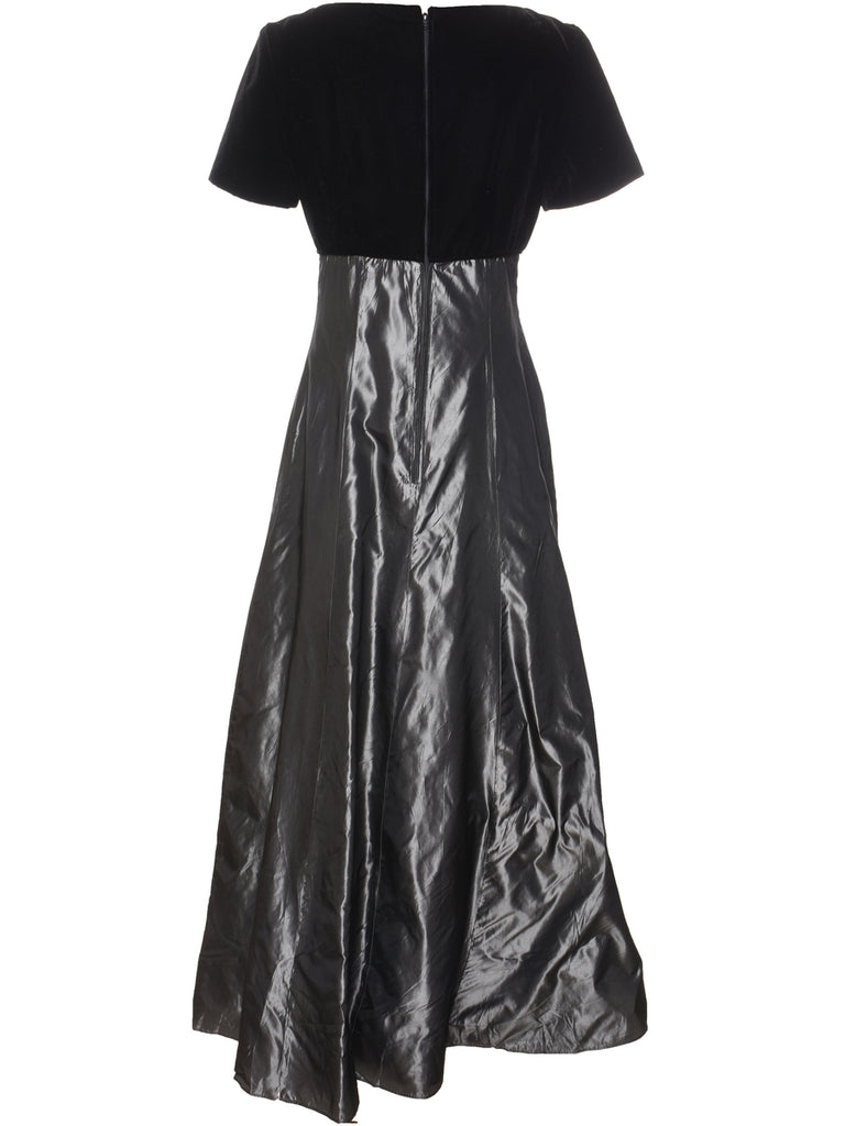 Two-Tone Black & Silver Contrast Evening Dress - M