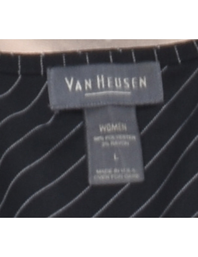 Van Heusen Black V-Neck Striped Top - L