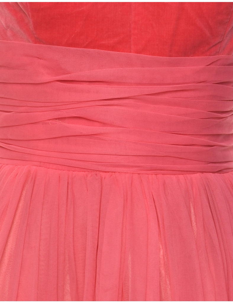 Velour Salmon Pink Ruched  Evening Dress - XS