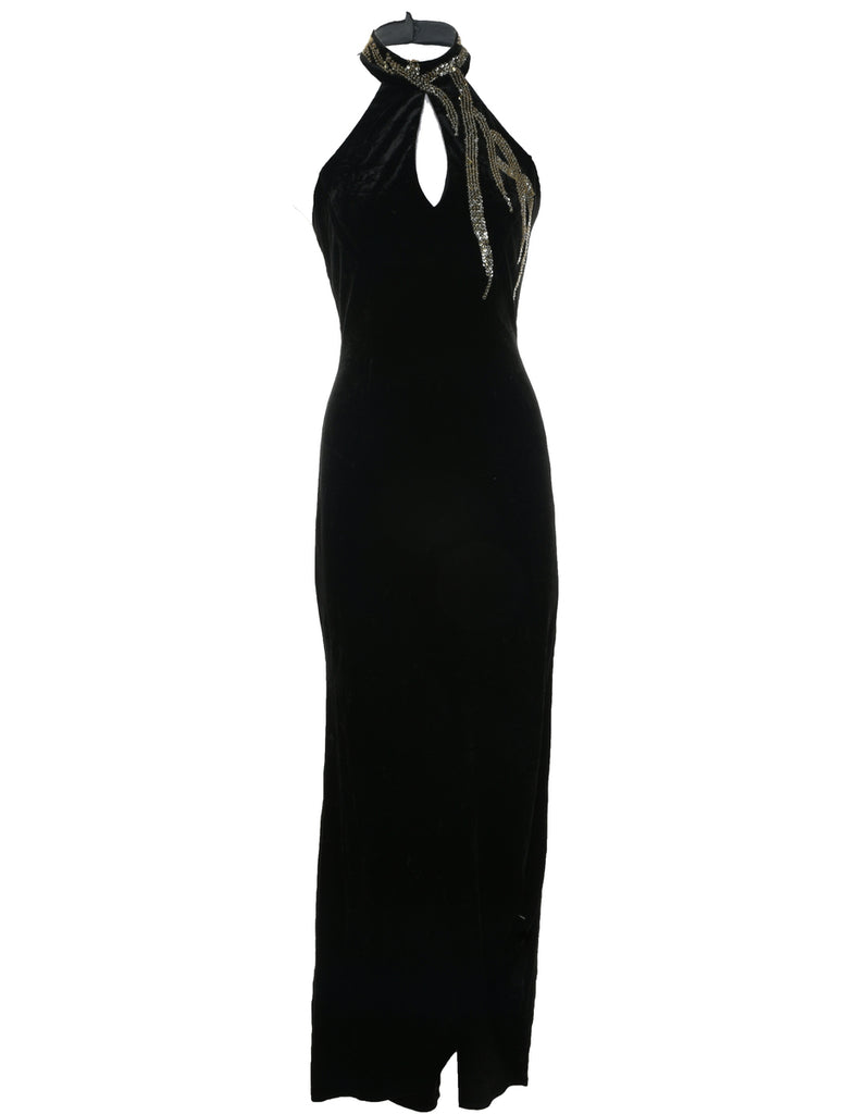 Velvet Black Evening Dress - XS