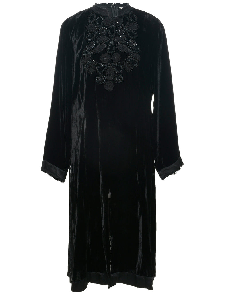 Velvet Black Evening Dress - L