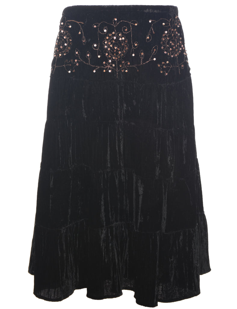 Velvet Black Midi Skirt - S