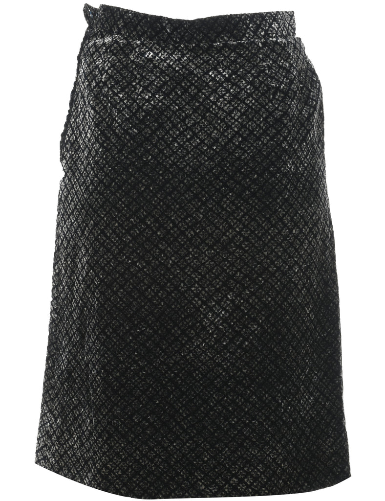 Velvet Black & Silver Checked Pencil Skirt - S