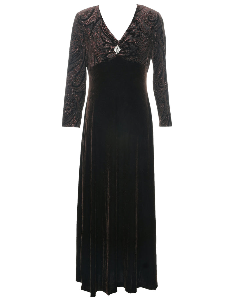 Velvet Dark Brown Evening Dress - S