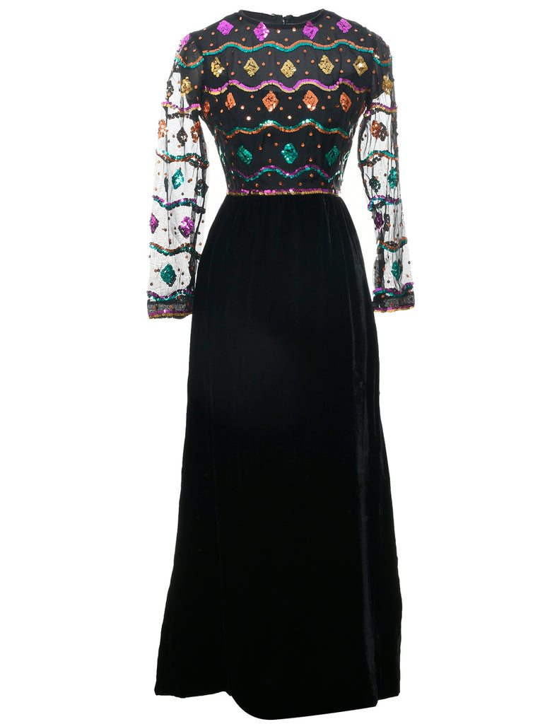 Velvet Embellished  Evening Dress - S