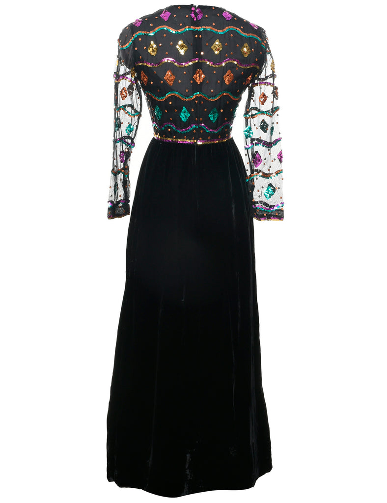 Velvet Embellished  Evening Dress - S