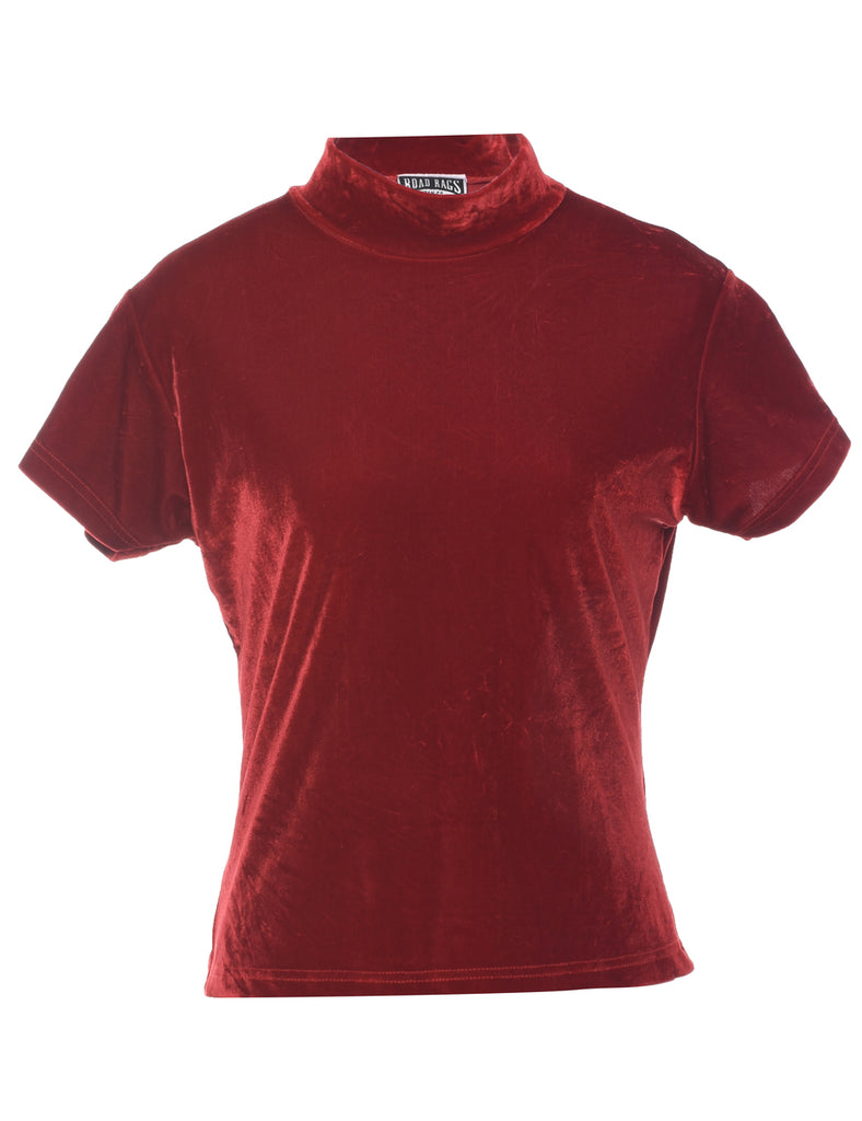 Velvet Fabric Red Evening Top - M