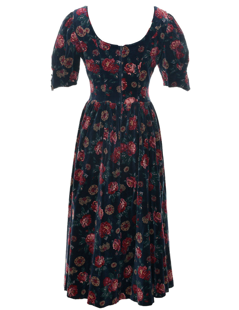 Velvet Floral Pattern Evening Dress - M