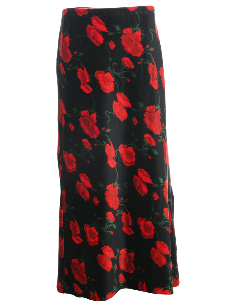 Velvet Floral Print Maxi Skirt - M