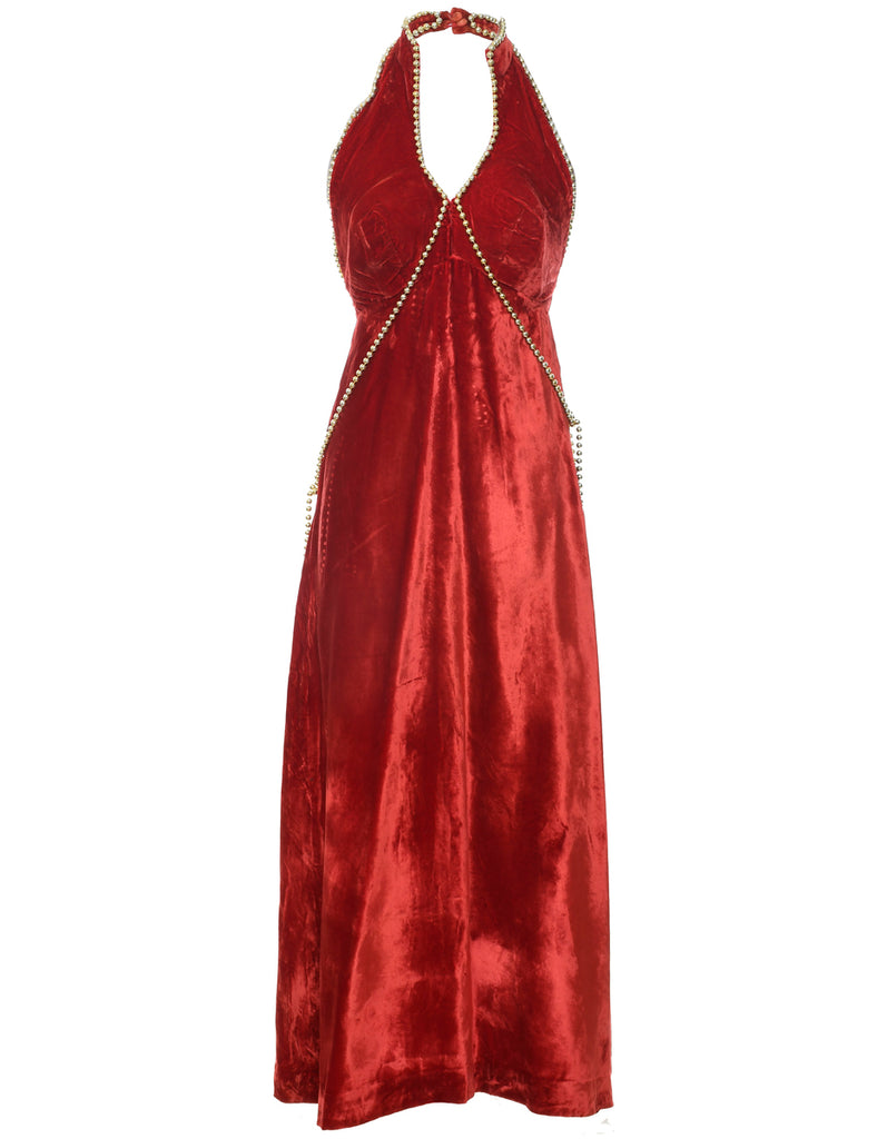 Velvet Halterneck Evening Dress - XS