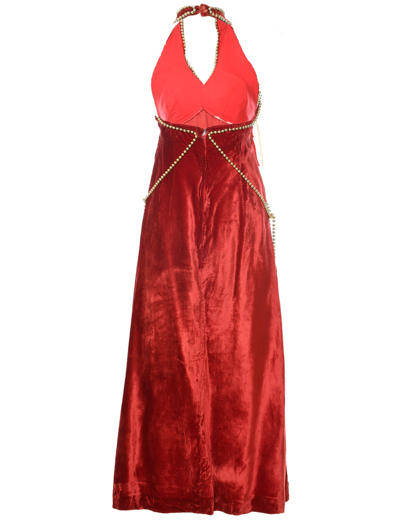 Velvet Halterneck Evening Dress - XS