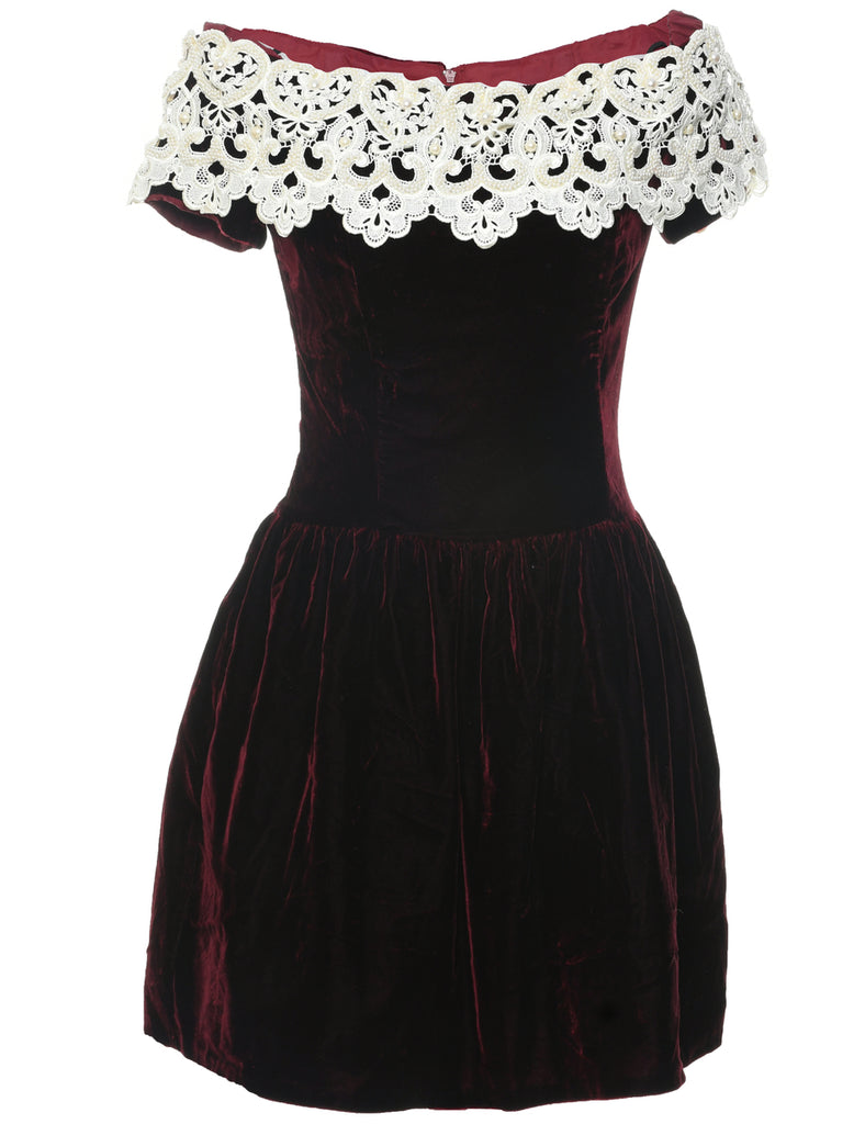 Velvet Maroon Evening Dress - XS