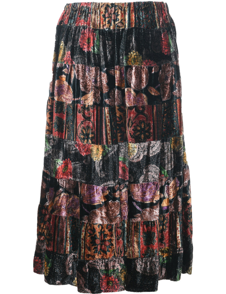 Velvet Patchwork Flared Skirt - M