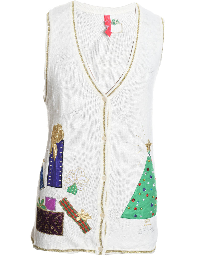 White Christmas Sweater Vest - L