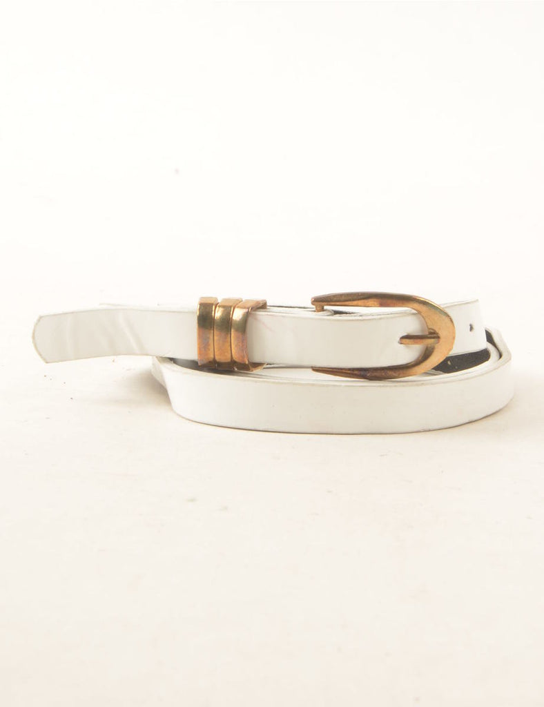 White Leather Skinny Belt - M