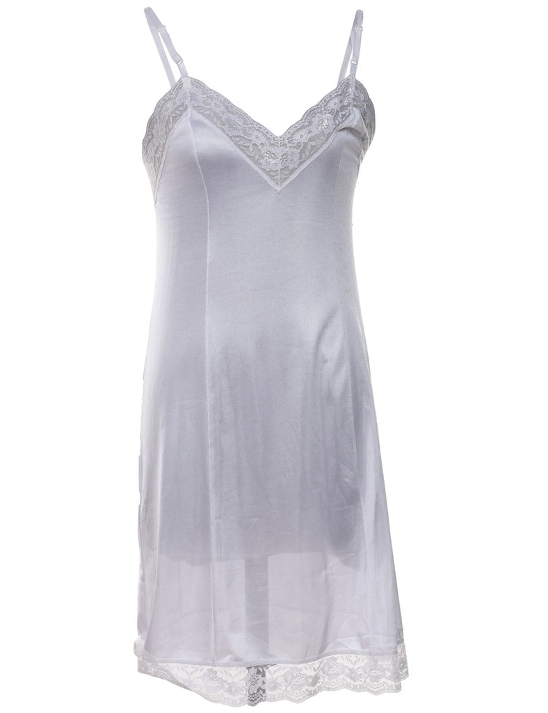 White & Lilac Lace Trim Strappy Slip Dress  - M