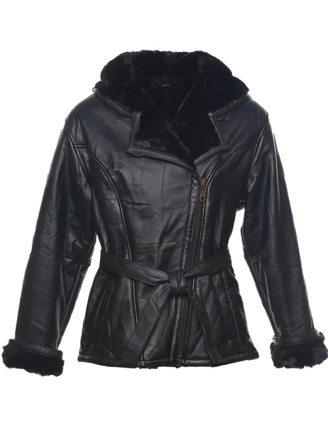 Faux good fur lined hooded Leather jacket by Wilson’s