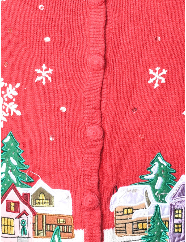 Winter Scene Design Christmas Cardigan - S