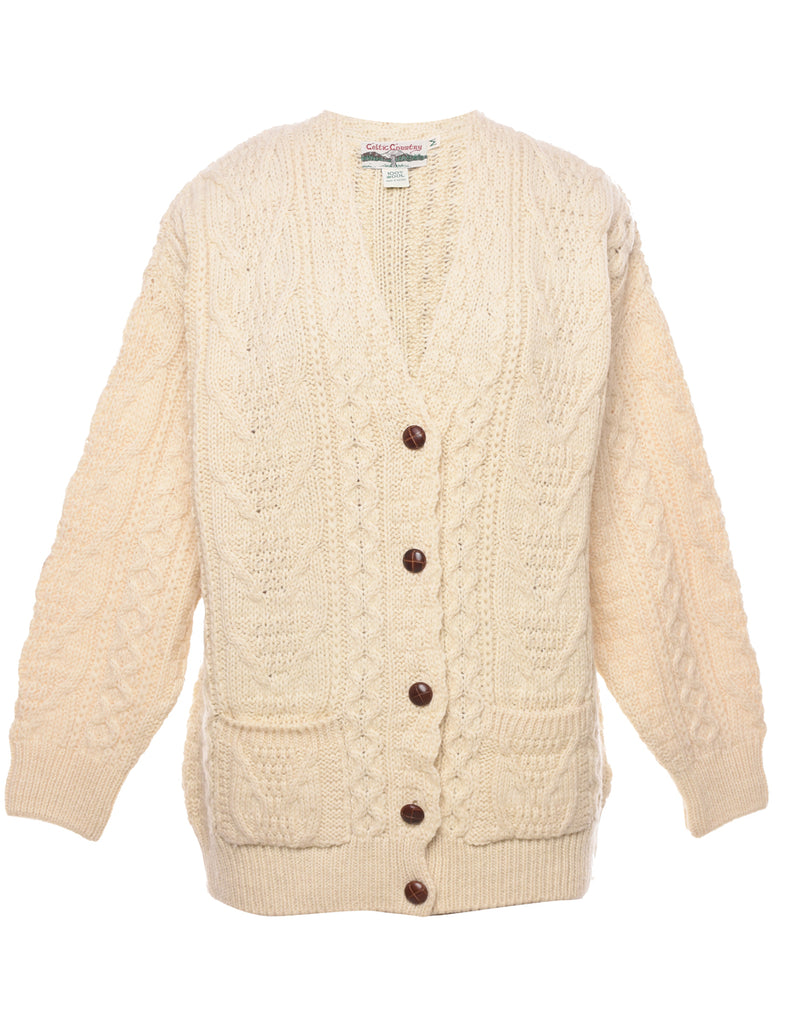 Wool Cable Knit Cardigan - M