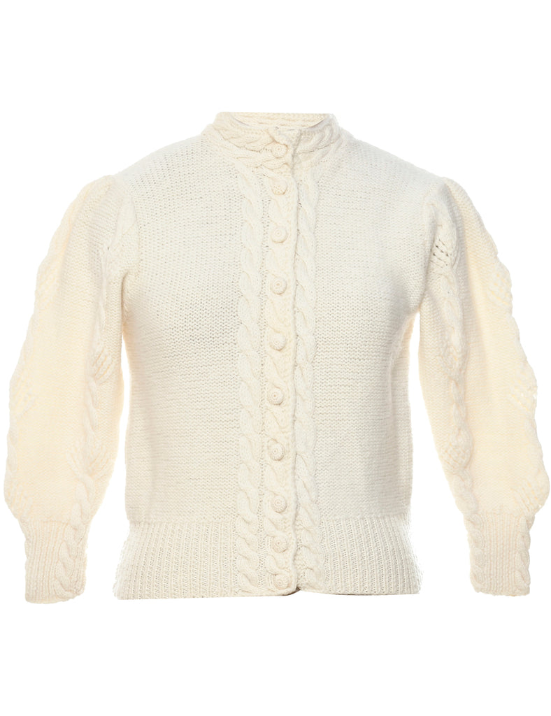 Wool Cable Knit Cardigan - M