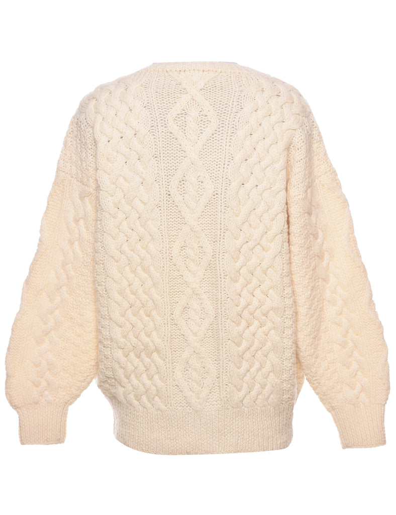 Wool Cable Knit Cardigan - M