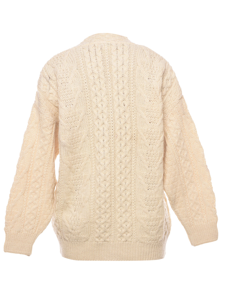 Wool Cable Knit Cardigan - M