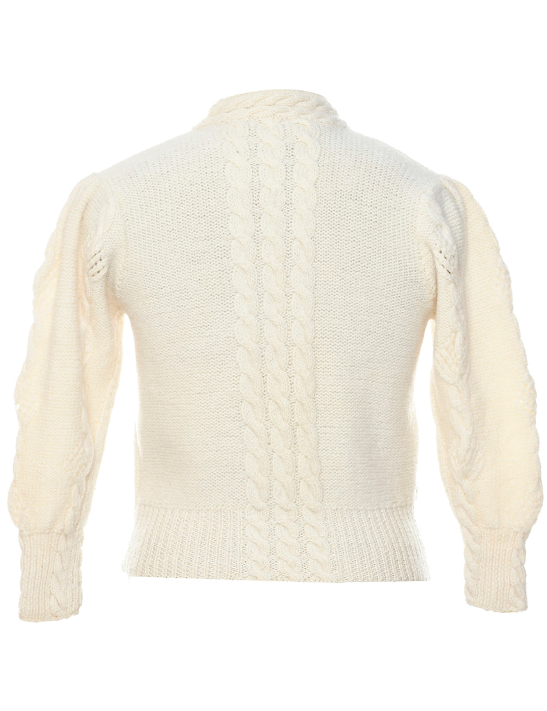 Wool Cable Knit Cardigan - M