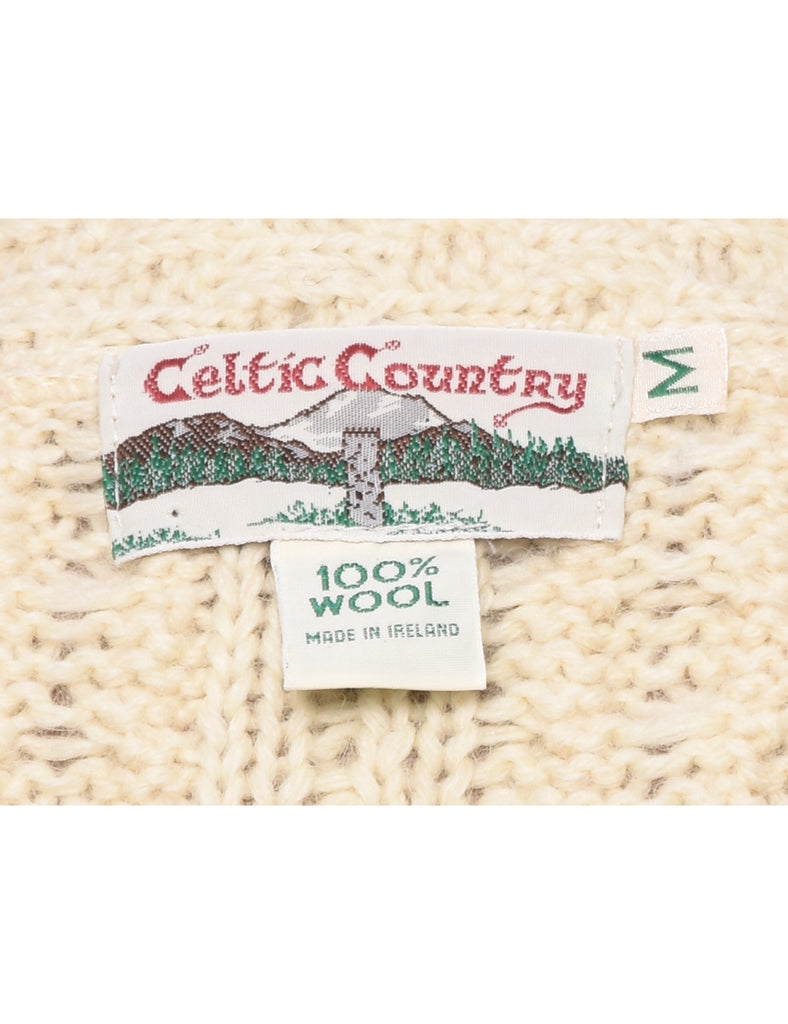 Wool Cable Knit Cardigan - M