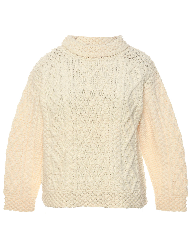 Wool Cable Knit Turtleneck Jumper - M