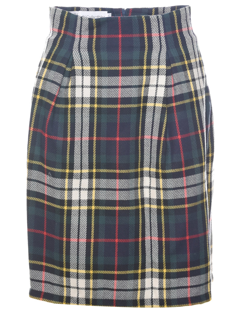 Wool Checked Pencil Skirt - M