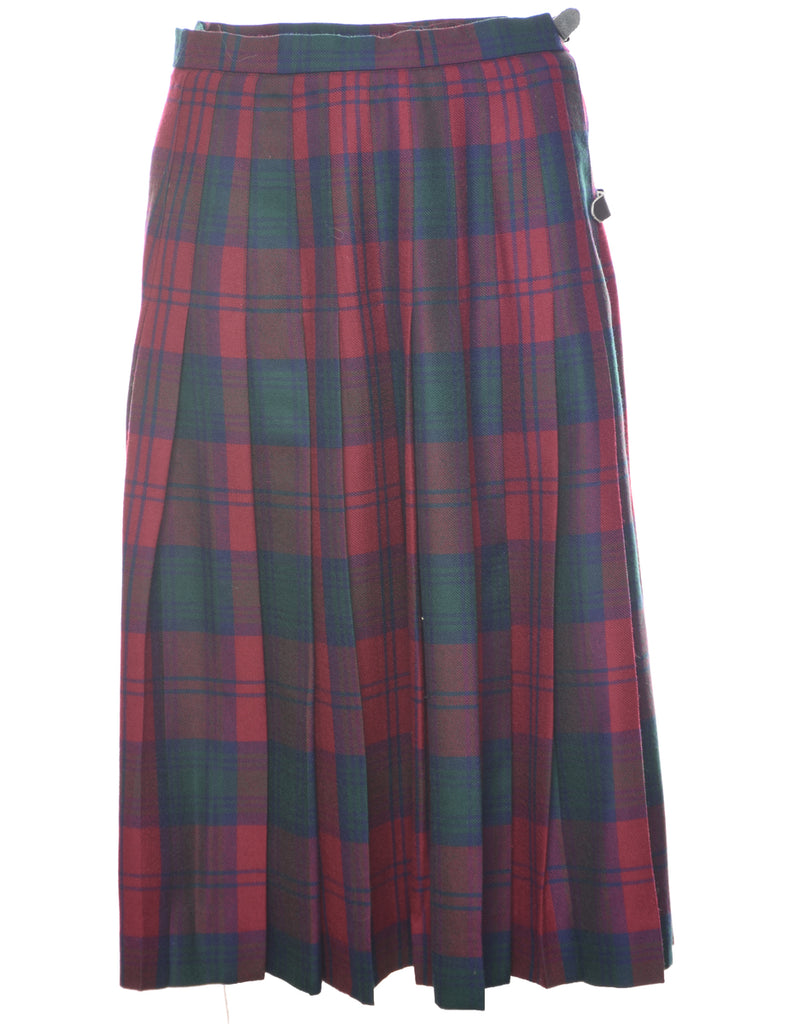 Wool Checked Pleated Skirt - M