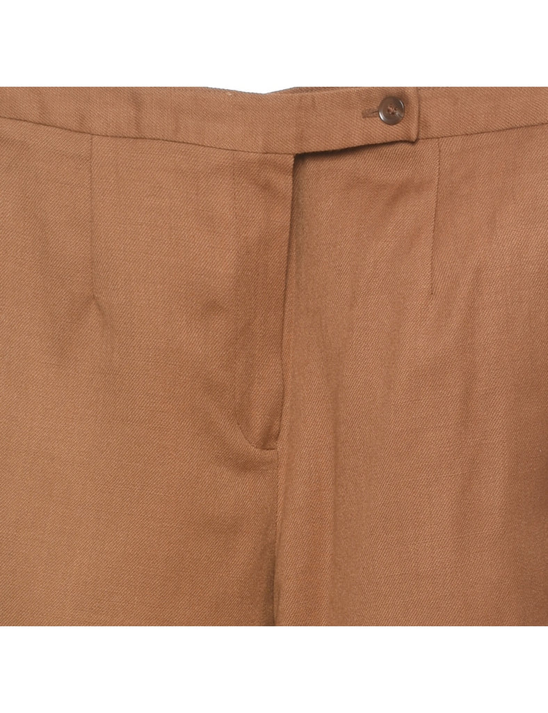 Wool High Waist Light Brown Pleated Trousers - W30 L28