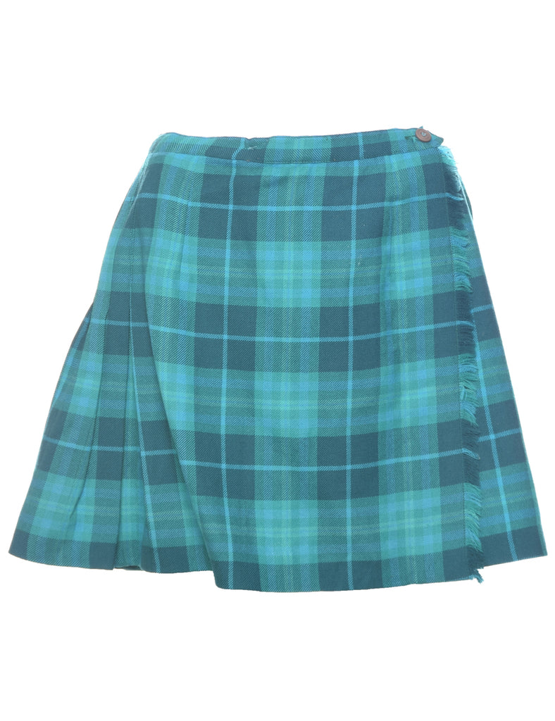 Wool Tartan Pleated Skirt - M