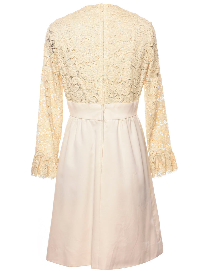 Yellow 1960s Floral Lace Dress  - M