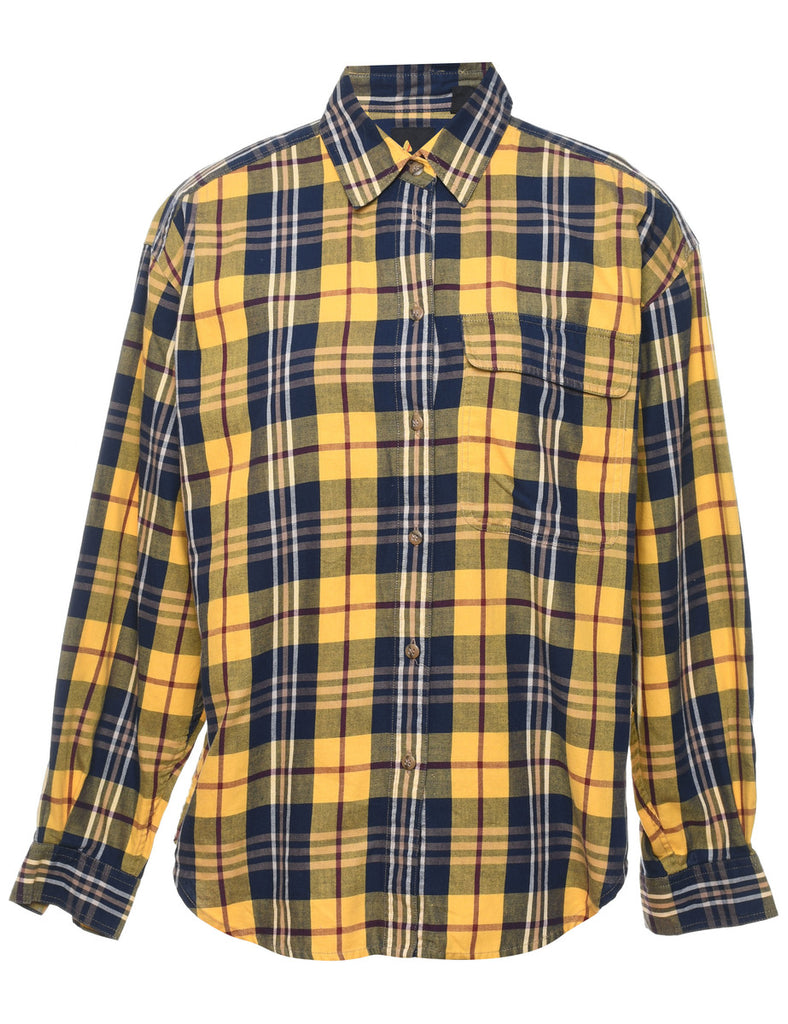 Yellow & Navy 1990s Flannel Checked Shirt - L