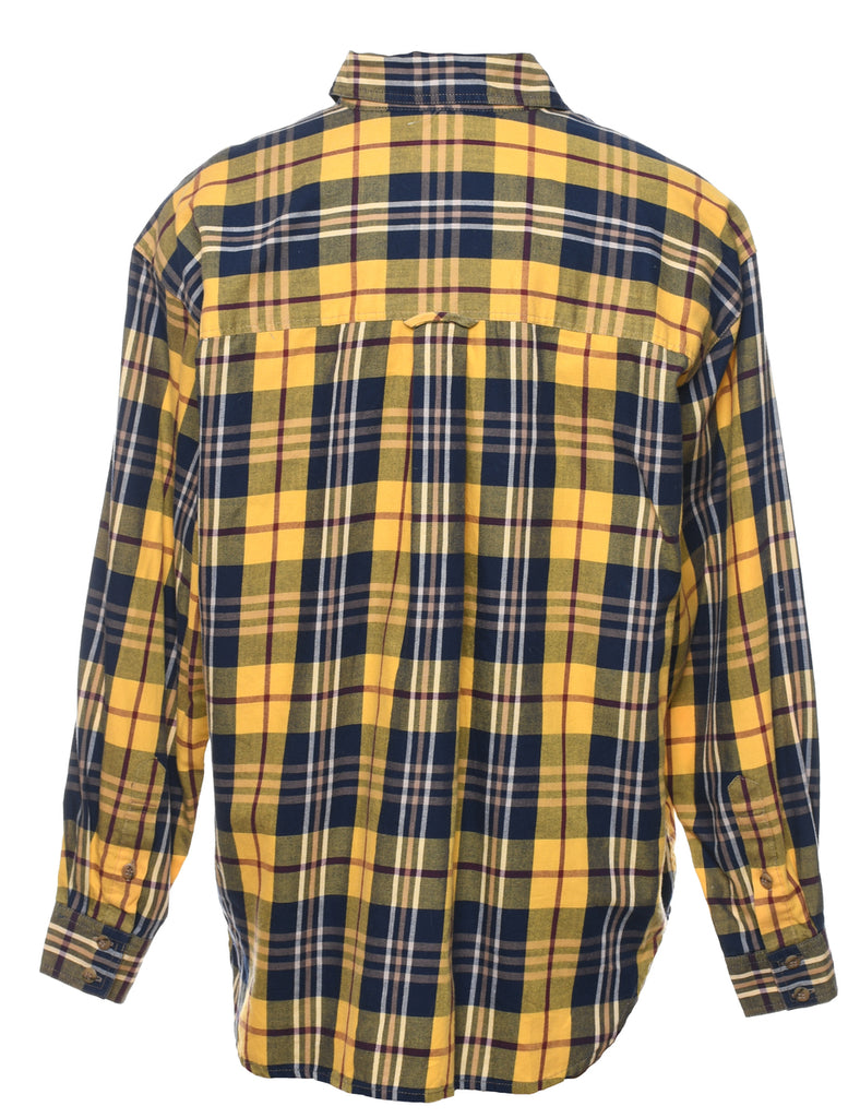 Yellow & Navy 1990s Flannel Checked Shirt - L