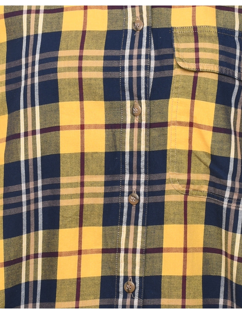 Yellow & Navy 1990s Flannel Checked Shirt - L