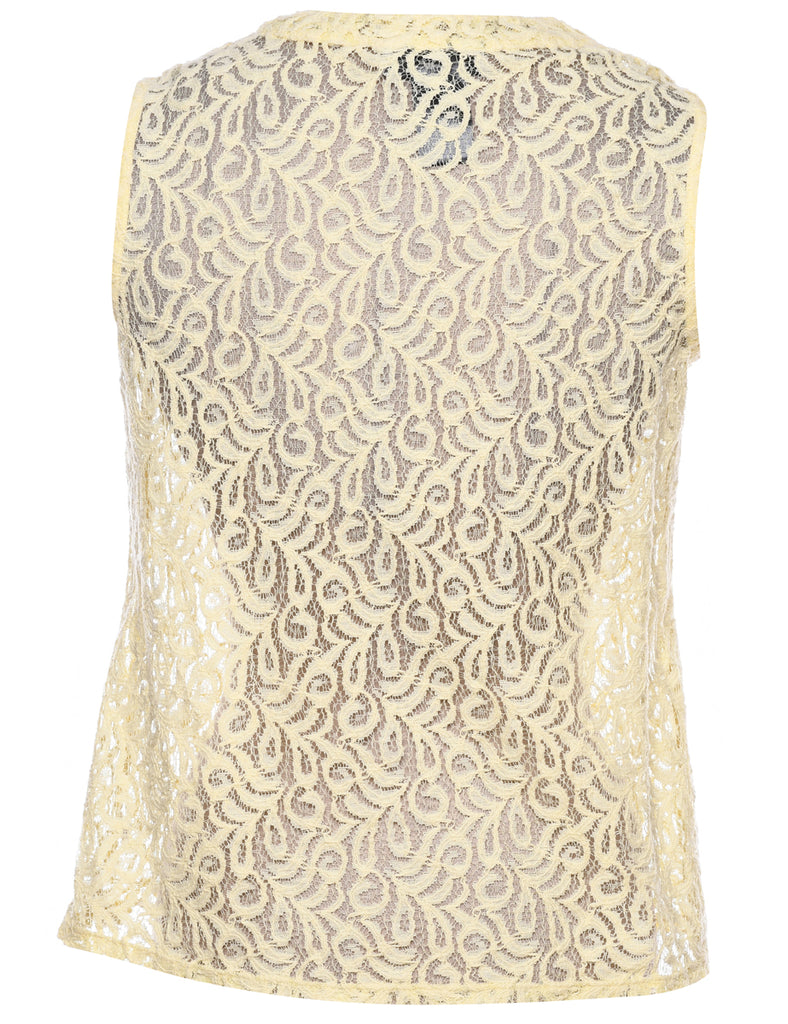 Yellow Sleeveless Lace Blouse - S