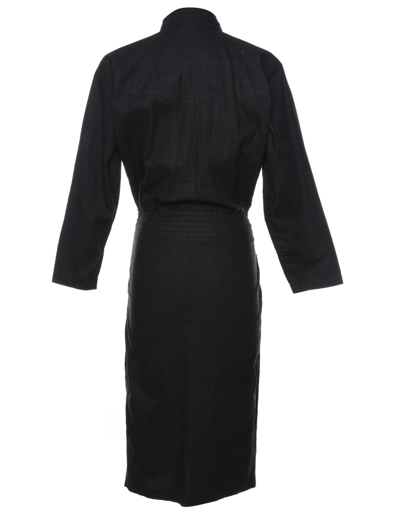 Zip Front Black Denim Dress - S