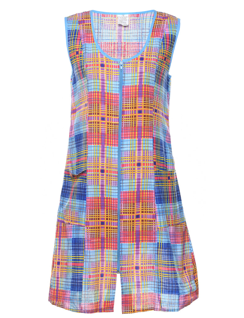 Zip Front Checked Shift Dress - S