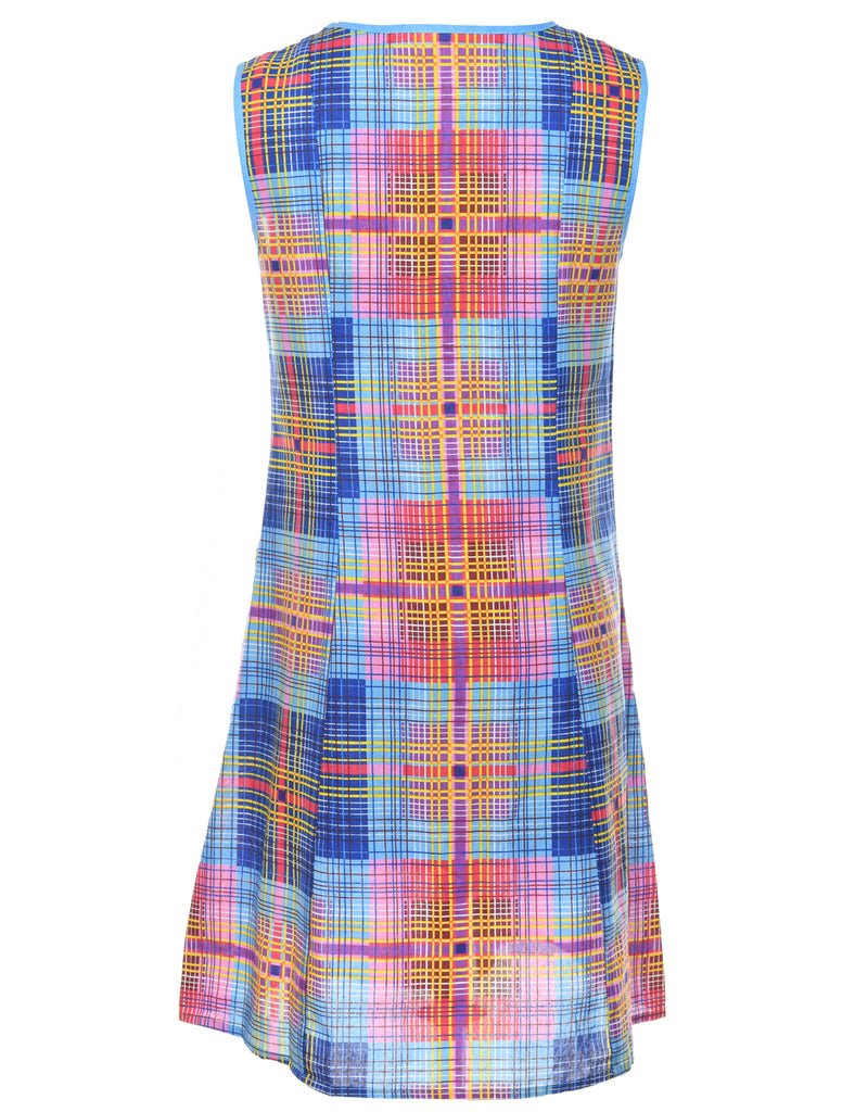 Zip Front Checked Shift Dress - S