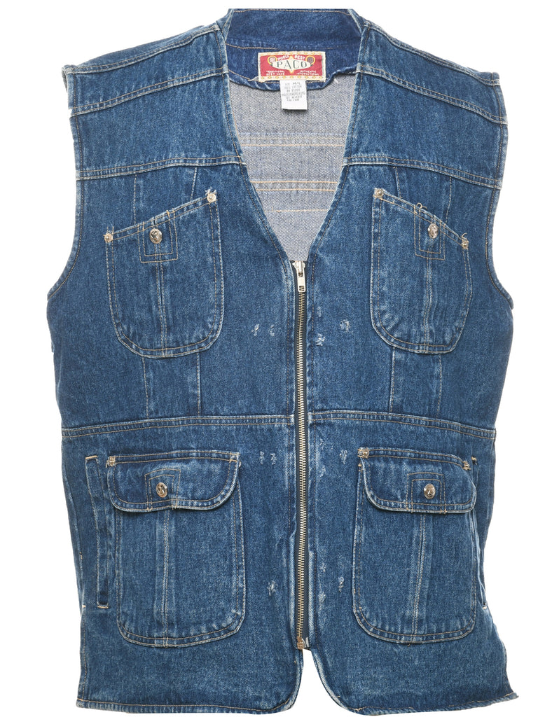 Zip Front Denim Jacket Vest - L