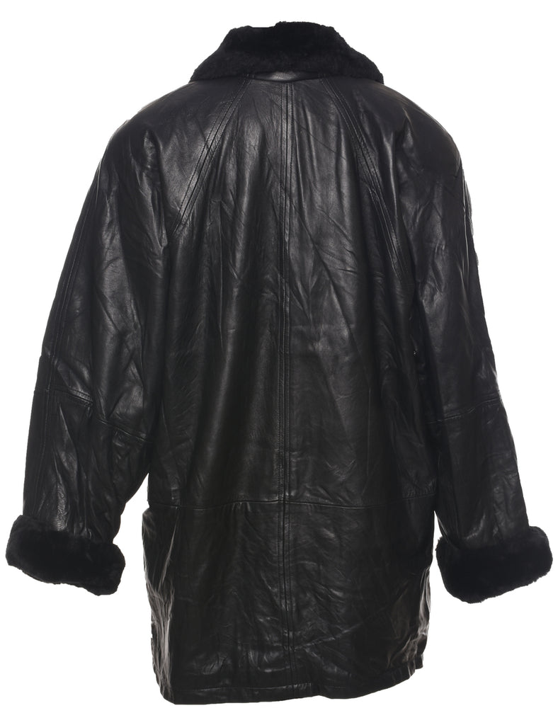 Zip Front Leather Jacket - M