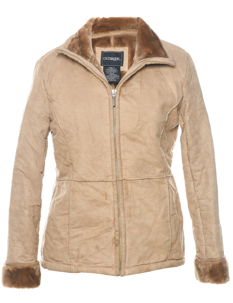 Zip Front Shearling Jacket - M