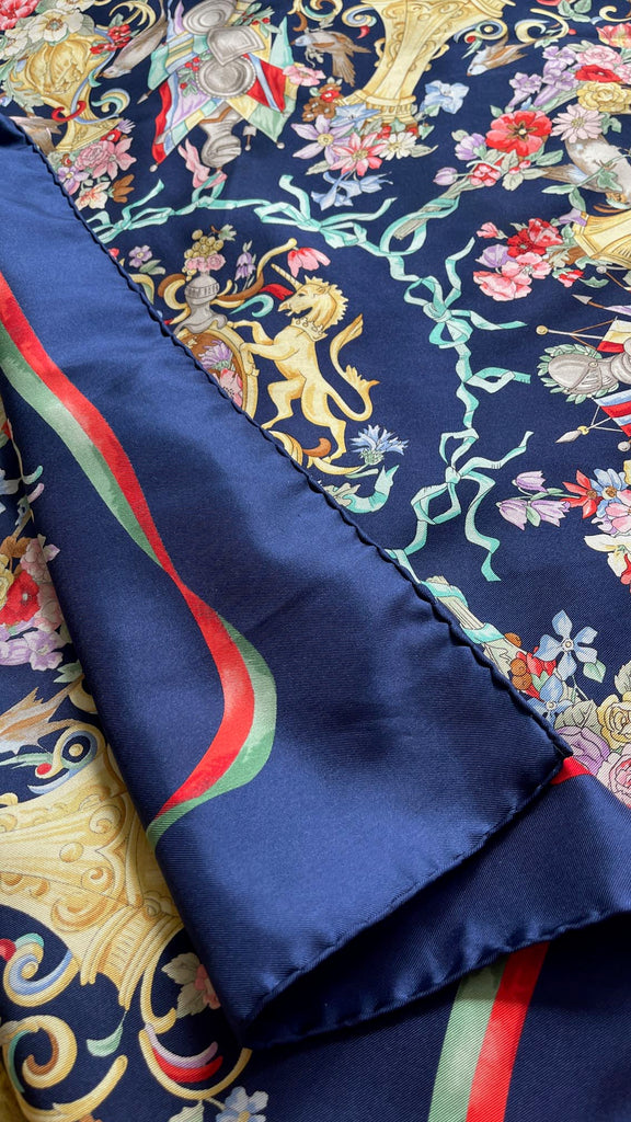 Rare 1990 Gucci Royal Blue Regal Patterned 100% Silk Scarf (Copy)