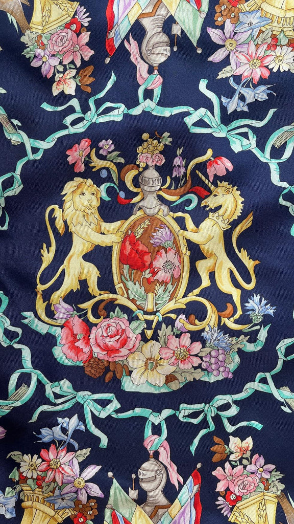 Rare 1990 Gucci Royal Blue Regal Patterned 100% Silk Scarf (Copy)