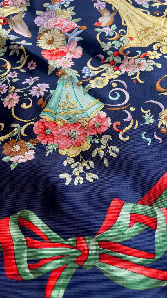 Rare 1990 Gucci Royal Blue Regal Patterned 100% Silk Scarf (Copy)