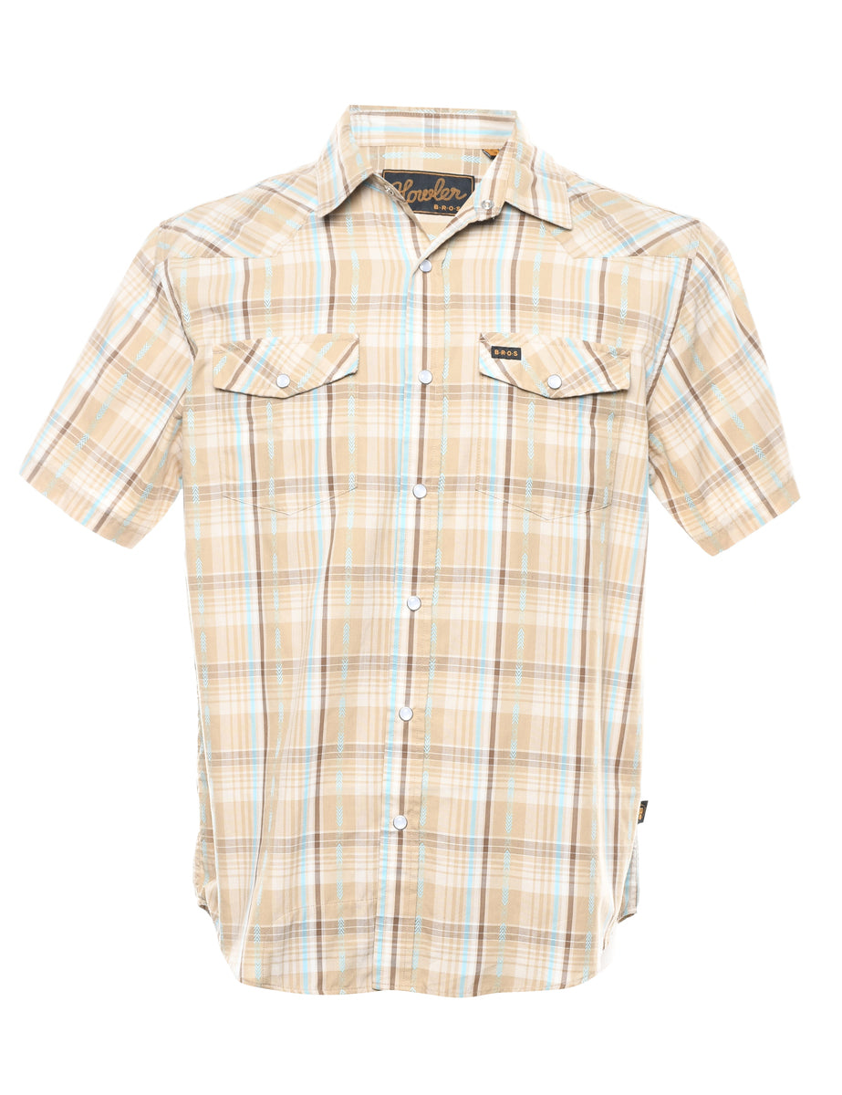 Men's Beige Checked Western Shirt Neutral, S | Beyond Retro